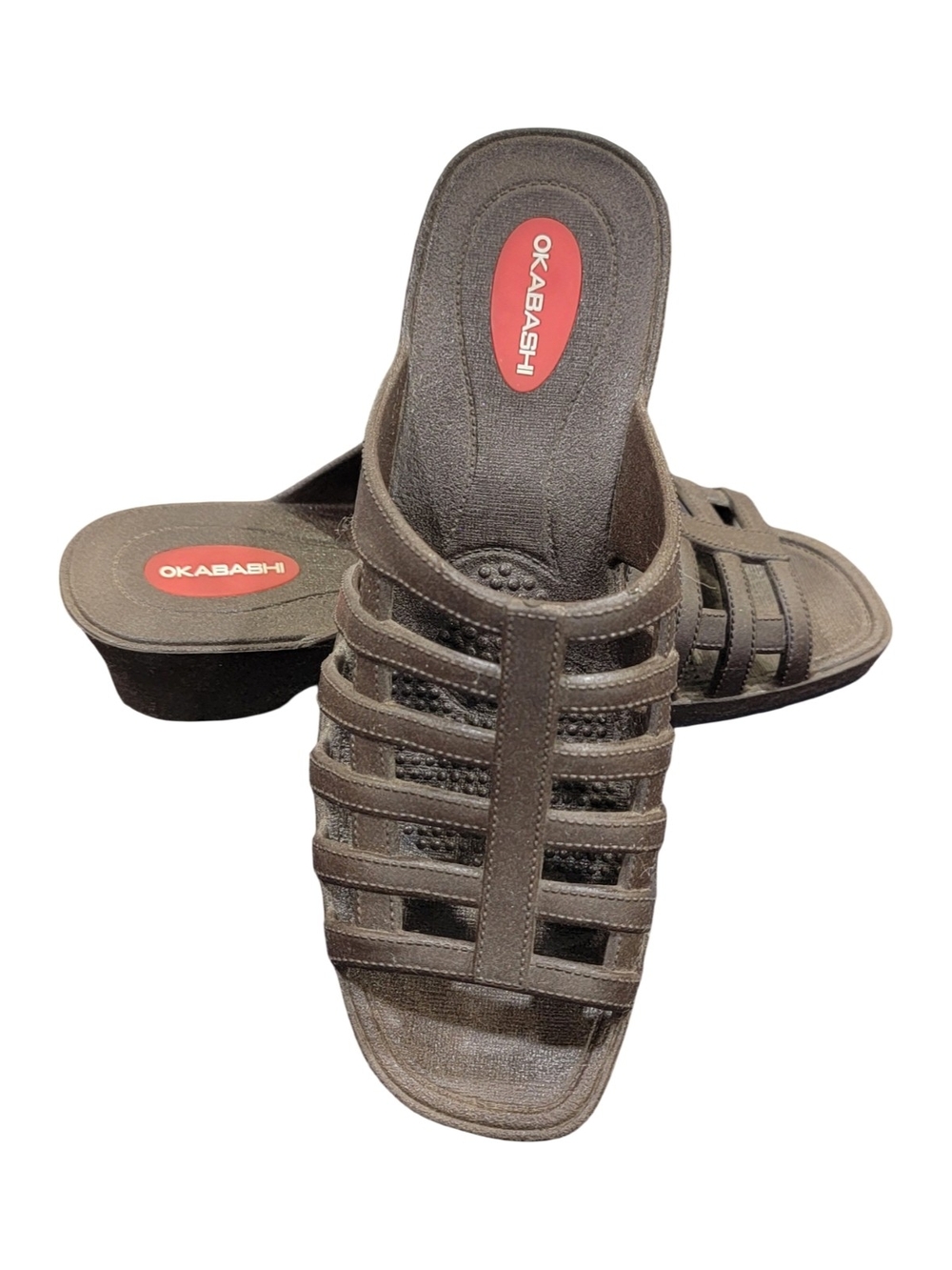 Okabashi Sienna Strappy Slide Sandals Brown Comfort Eco Vegan Sz Medium 6.5-7.5